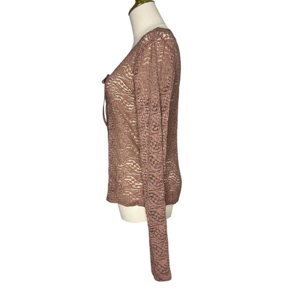Aeropostale Women’s Large Lace Long Sleeve Pullover Blouse Mauve Lace Up Top Y2K - Picture 4 of 7
